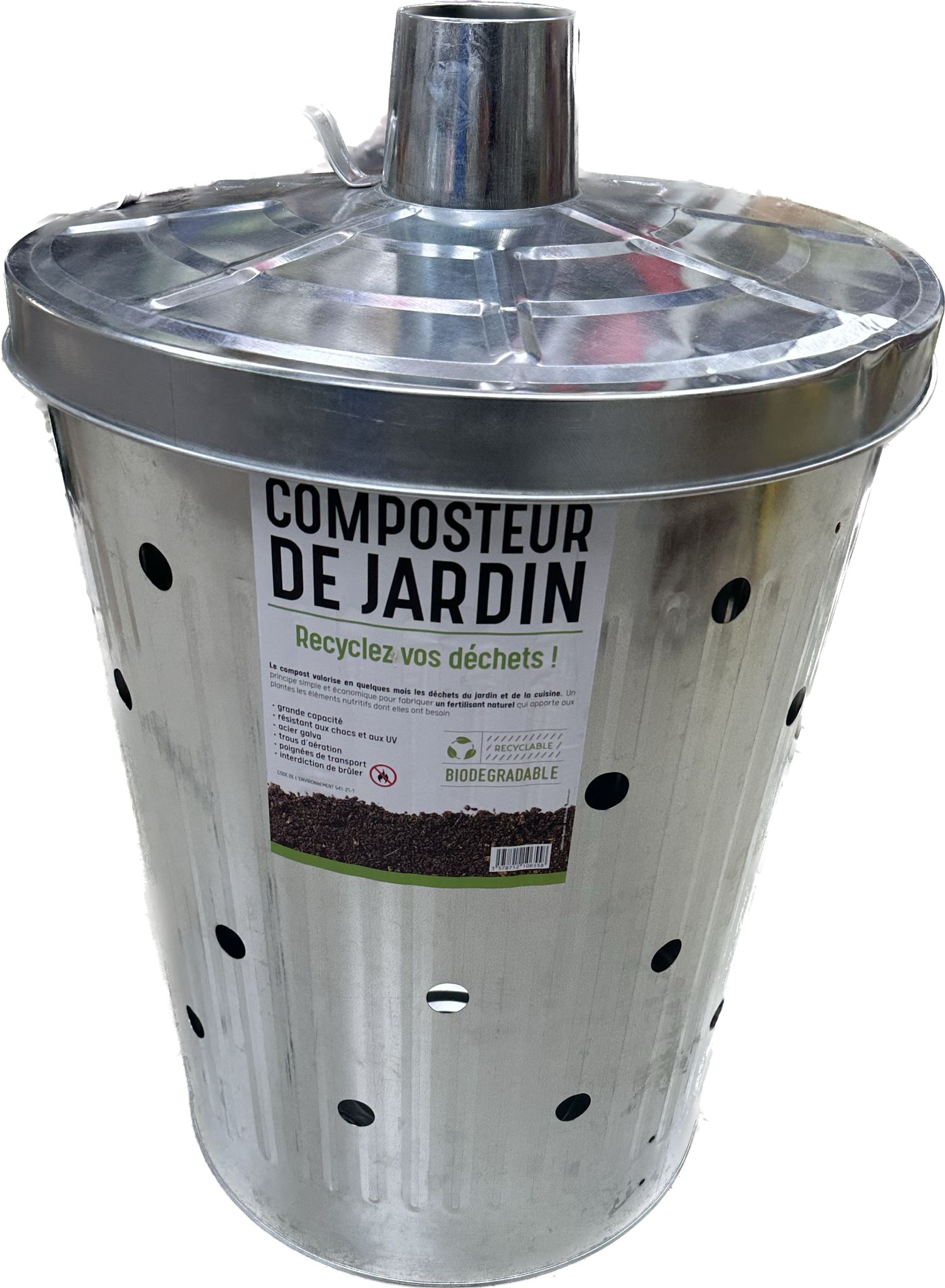 Cubo de basura con ruedas cilindrico acero inox 100 litros