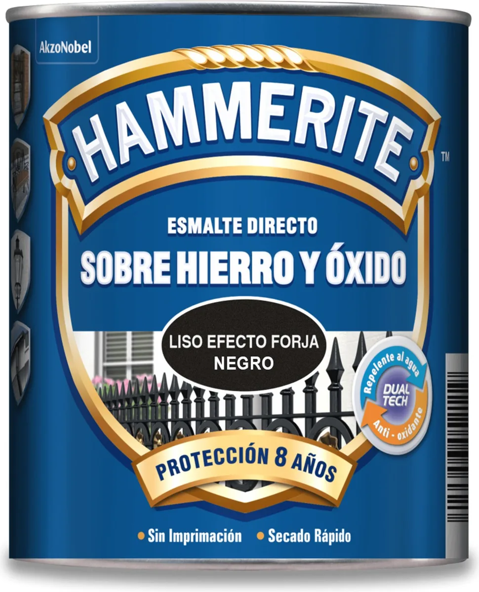 Esmalte Metalico Directo Hammerite Liso Brillo Efecto Forja Negro 750ml — foto principal