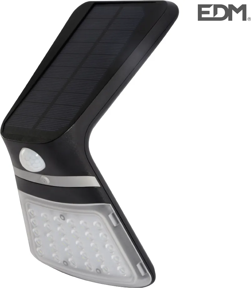 Luz solar exterior jardín recargable con sensor de presencia Edm negra 430 lumnes — foto principal