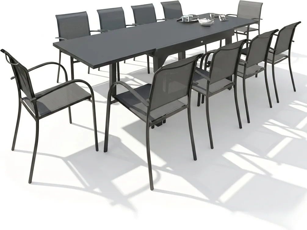 Conjunto Serie Piazza Grafito Mesa extensible 135/270x90xh75cm + 6 Sillas Aluminio/acero — foto principal