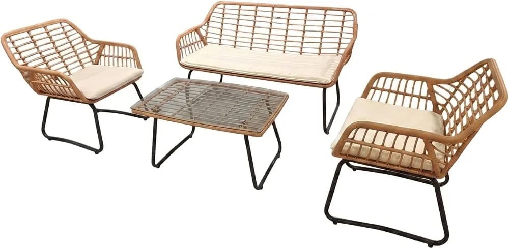 Conjunto Ratan Sofa, 2 Sillones, Mesa Baja — foto principal