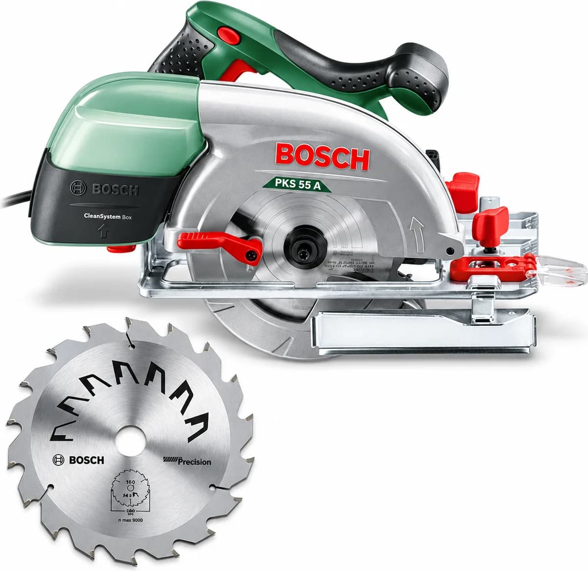 Sierra circular Bosch PKS 55 A 1200 W, 160 mm + disco extra — foto principal