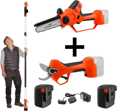Pack Profesional Poda Stocker Tijera + Motosierra de Poda Magma E-150 LM 21+ Mango Telescopico 210-310 cm — foto principal