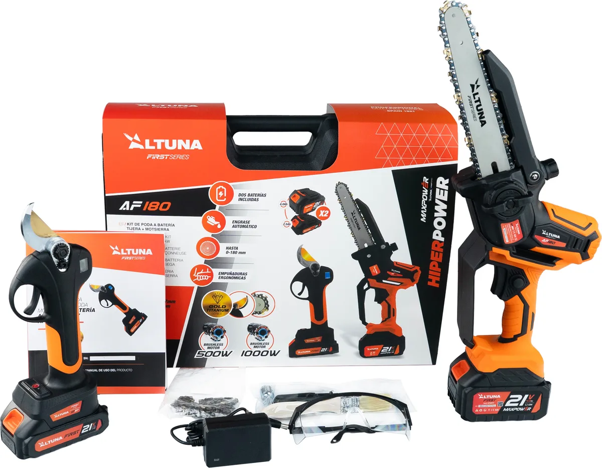 Altuna Kit de Poda a Batería de Titanio - Motosierra a Batería AF180 + Tijeras de Podar Eléctrica AF37 + 2 Baterias — foto principal