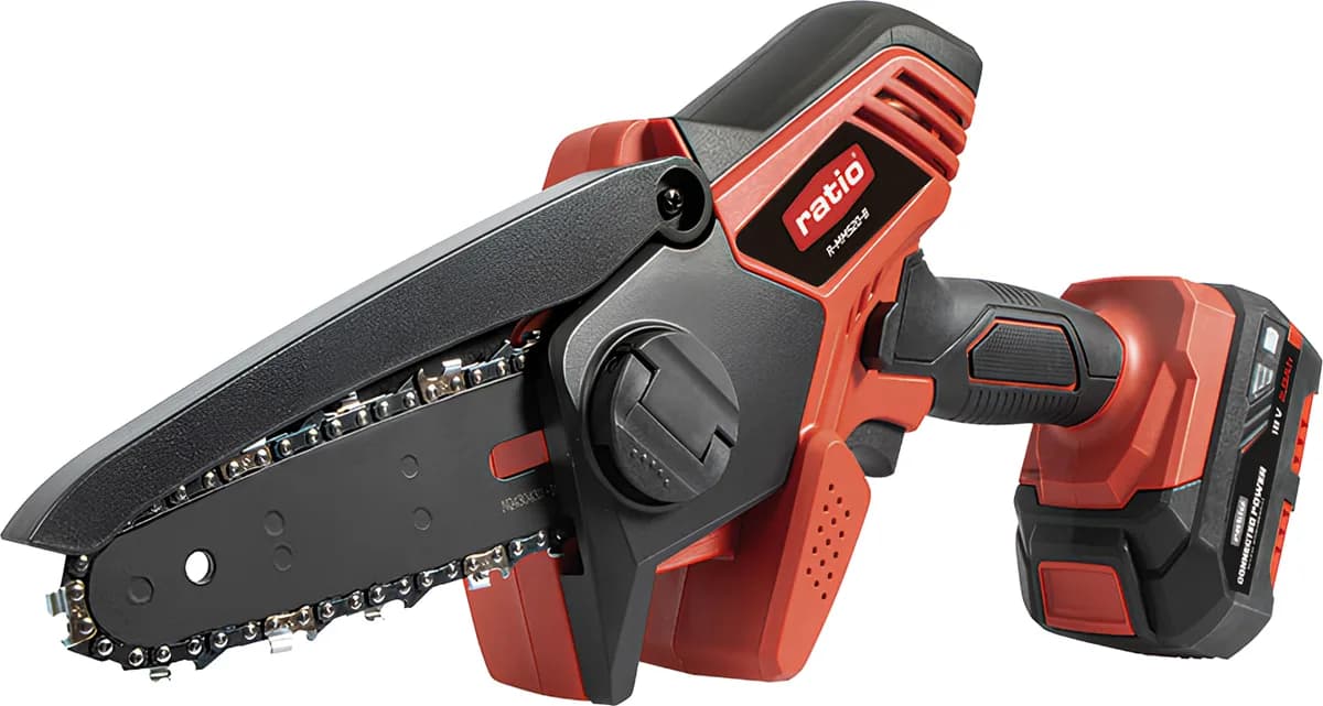 Mini motosierra Ratio R-MMS20-B 18 V con batería 2 Ah, cargador y maletín — foto principal