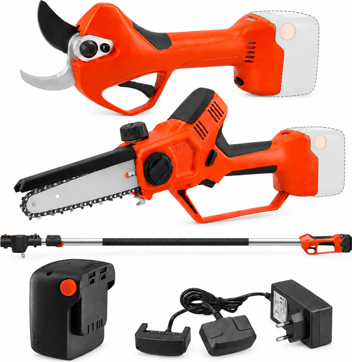 Kit poda Stocker Magma E-40 TP + motosierra E-150 LA + mango telescópico 190-310 cm + batería 2,6 Ah y cargador doble — foto principal