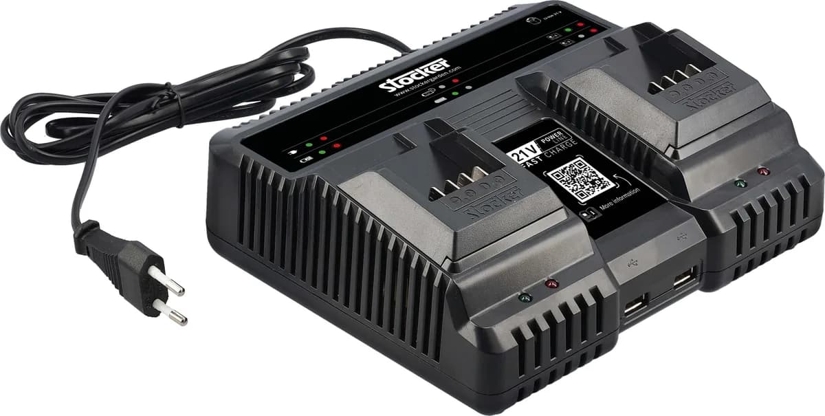 Cargador doble rápido Stocker Fast Charge 21 V 329 para baterías Power — foto principal
