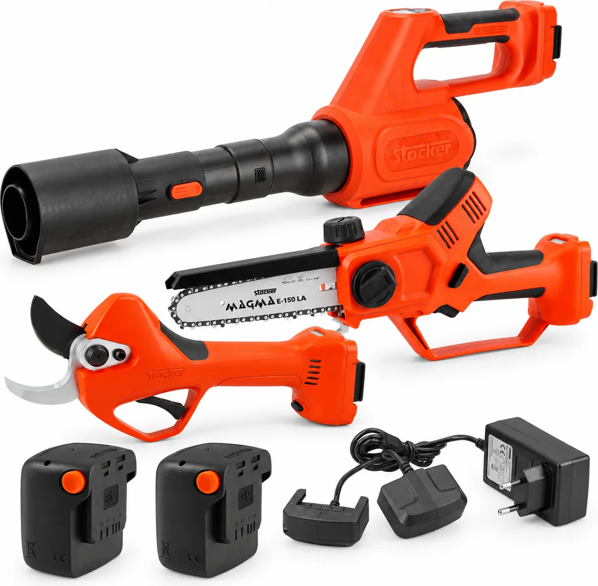 Pack poda y limpieza Stocker E-40 + E-150 LA + soplador 630 + 2 baterías y cargador — foto principal