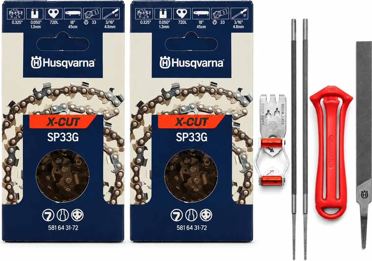 Pack motosierra: 2 cadenas Husqvarna SP33G .325 1,3 mm 72 eslabones + kit de afilado Husqvarna 4,8 mm — foto principal