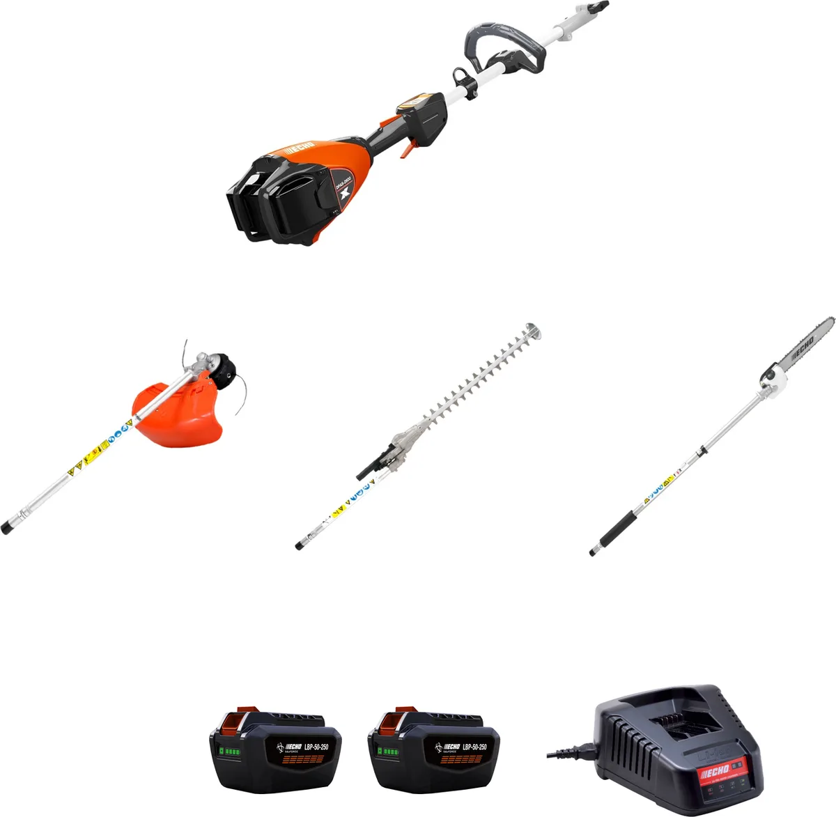 Pack multiusos ECHO DPAS-2600 PRO 56 V: desbrozadora, cortasetos y podadora + 2 baterías y cargador — foto principal