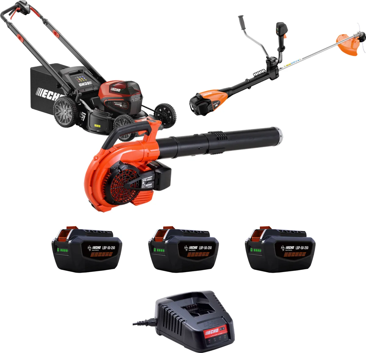 Pack jardín profesional ECHO DLM-5100SP + DSRM-3500U PRO + DPB-2600 PRO + 3 baterías y cargador — foto principal