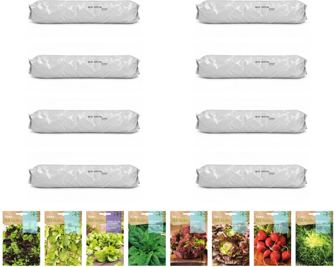 Pack ensaladas variadas para huerto urbano: 8 sacos + 8 sobres Rocalba — foto principal