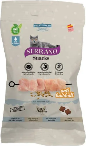 Snack Serrano Gatos Bolsa 50gr Pollo Antihairball