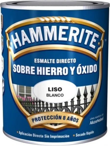 Esmalte Metalico Directo Hammerite Liso Brillo Blanco 250ml