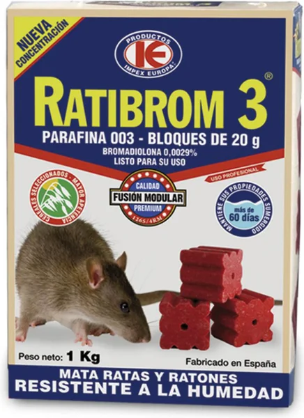 Raticida Ratibrom 3 Parafina 20gr Envase de 1kg