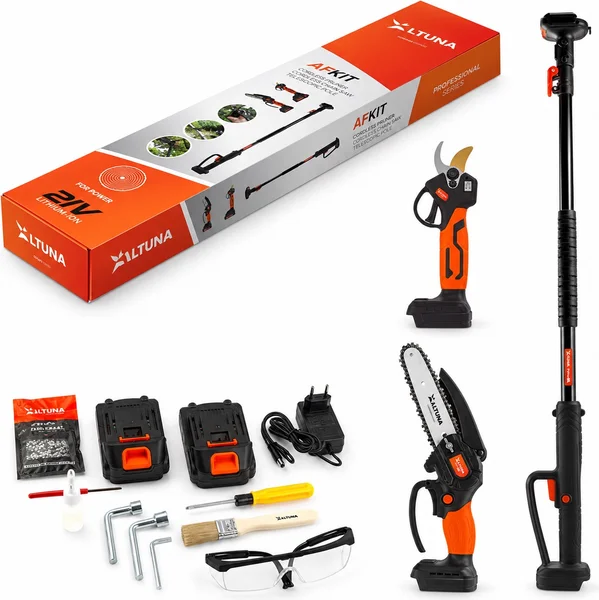 Altuna Kit de Poda a Batería de Titanio - Motosierra a Batería AF150 + Tijeras de Podar Eléctricas AF28+ Pértiga Telescópica