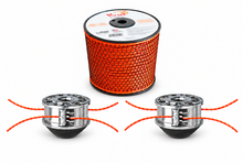 Pack profesional: 2 cabezales de desbrozadora FlashCutter UFC06 + bobina Vortex Aluminio 3,9 mm de 128 m
