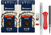 Pack motosierra: 2 cadenas Husqvarna SP33G .325 1,3 mm 72 eslabones + kit de afilado Husqvarna 4,8 mm Pack motosierra: 2 cadenas Husqvarna SP33G .325 1,3 mm 72 eslabones + kit de afilado Husqvarna 4,8 mm