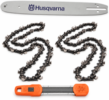 Pack espada motosierra Husqvarna 14 pulgadas + 2 cadenas S93G de 52 eslabones + afilador 2 en 1 - 3/8 bajo perfil, 1,3 mm