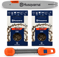 Pack espada motosierra Husqvarna + 2 cadenas y kit de afilado 2 en 1