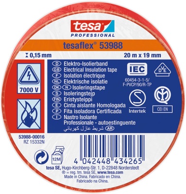 Cinta Aislante Tesa Roja 19 mm 20 Metros