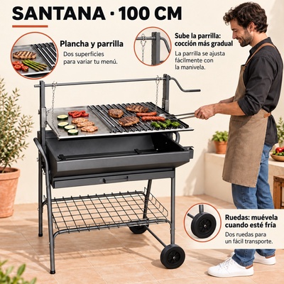 Barbacoa Santana Plancha-parrilla 100 cm con Ruedas