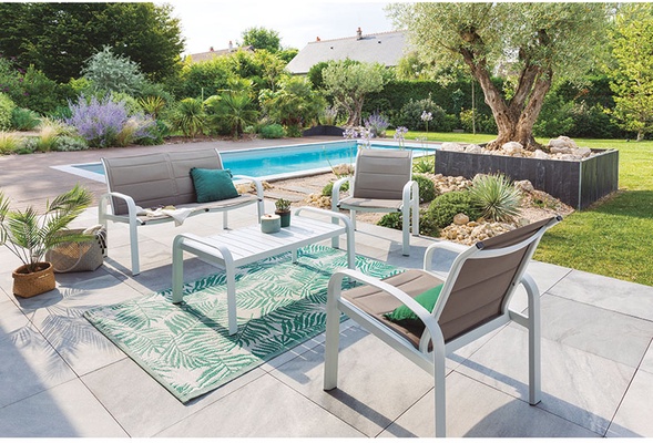 Conjunto Jardin Elyn Blanco 2 Sillones + Sofa + Mesa