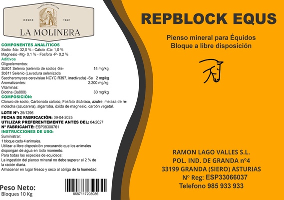 Bloque Nutraceutico Repblock Equs Caballos 10 kg | Enlago.com