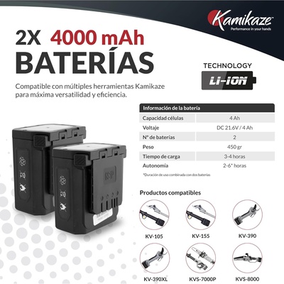 Tijera de Poda El�ctrica Kamikaze KV215: P�rtiga 215cm, Corte �40mm + 2 Bater�as Litio