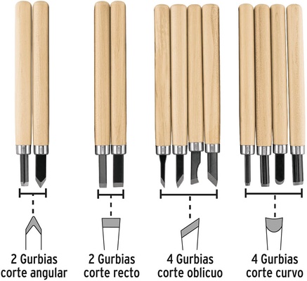 Juego de Gubias con Mango de Madera - 12 Piezas