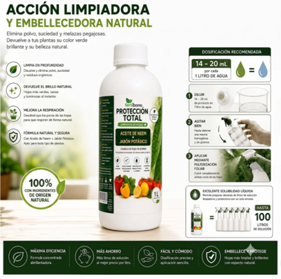 Proteccion Total Jabon Potasico + Aceite de Neem Plantas 1 Litro