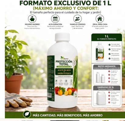 Proteccion Total Jabon Potasico + Aceite de Neem Plantas 1 Litro