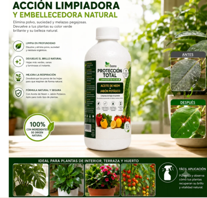 Proteccion Total Jabon Potasico + Aceite de Neem Plantas 1 Litro