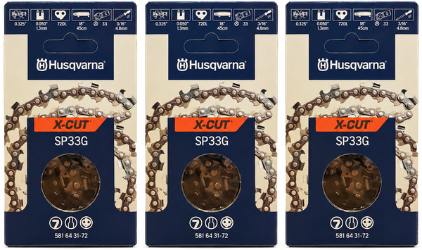 Pack 3 cadenas motosierra Husqvarna X-CUT SP33G 72 eslabones .325 1,3 mm Pack 3 cadenas motosierra Husqvarna X-CUT SP33G 72 eslabones .325 1,3 mm