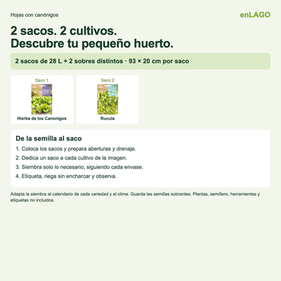 Pack huerto de hojas con can�nigos para huerto urbano: 2 sacos + 2 sobres Rocalba � enLAGO