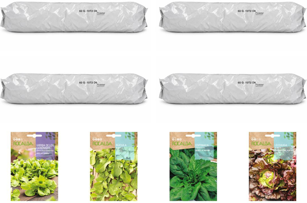 Pack huerto de hojas con canónigos para huerto urbano: 4 sacos + 4 sobres Rocalba Pack huerto de hojas con canónigos para huerto urbano: 4 sacos + 4 sobres Rocalba