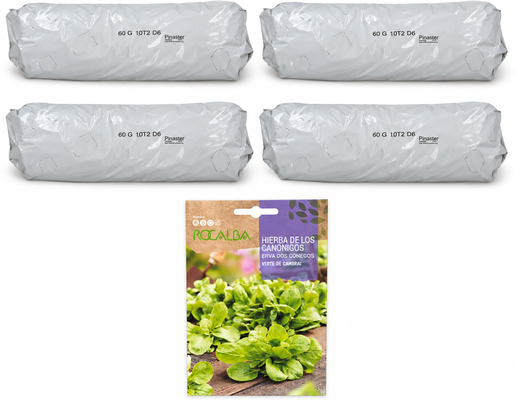 Pack huerto de hojas con can�nigos para huerto urbano: 4 sacos + 4 sobres Rocalba