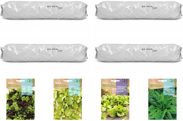 Pack ensaladas variadas para huerto urbano: 4 sacos + 4 sobres Rocalba