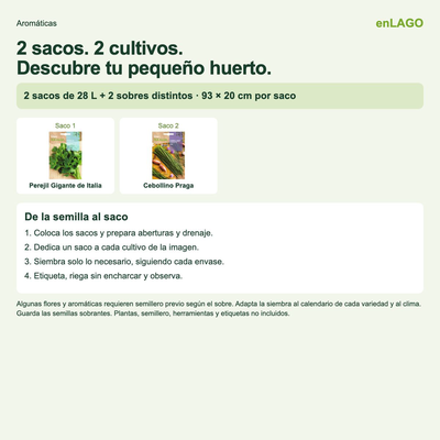 Pack arom�ticas para huerto urbano: 2 sacos + 2 sobres Rocalba
