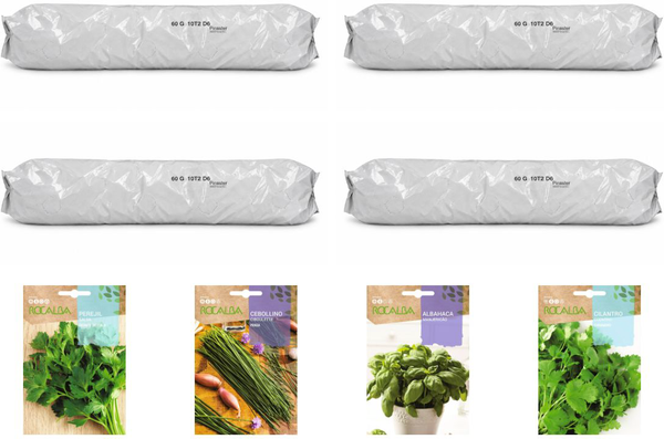 Pack aromáticas para huerto urbano: 4 sacos + 4 sobres Rocalba Pack aromáticas para huerto urbano: 4 sacos + 4 sobres Rocalba