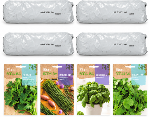 Pack arom�ticas para huerto urbano: 4 sacos + 4 sobres Rocalba