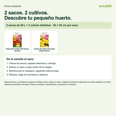 Pack flores compactas para huerto urbano: 2 sacos + 2 sobres Rocalba