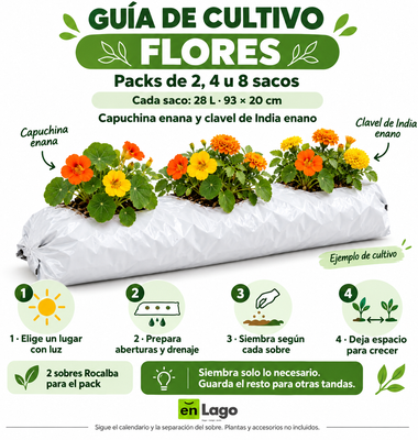Pack flores compactas para huerto urbano: 2 sacos + 2 sobres Rocalba