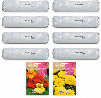 Pack flores compactas para huerto urbano: 8 sacos + 8 sobres Rocalba