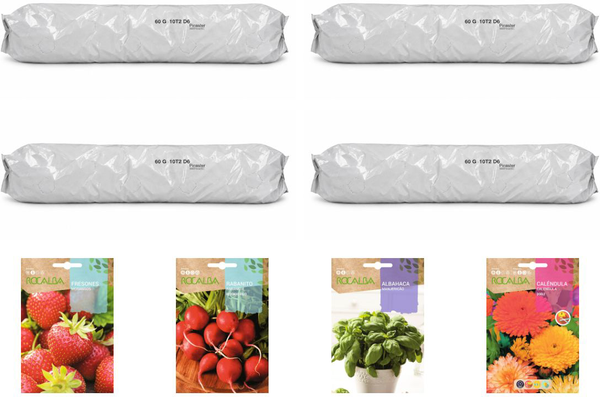 Pack huerto escolar con fresas para huerto urbano: 4 sacos + 4 sobres Rocalba Pack huerto escolar con fresas para huerto urbano: 4 sacos + 4 sobres Rocalba