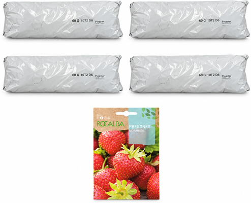 Pack huerto escolar con fresas para huerto urbano: 4 sacos + 4 sobres Rocalba