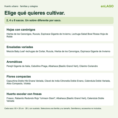 Packs huerto urbano | Pack inicial ensaladas 2 sacos + 2 sobres | Elige gama