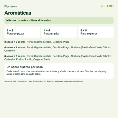 Pack arom�ticas: 2 sacos + 2 sobres | Gama de 2, 4 y 8