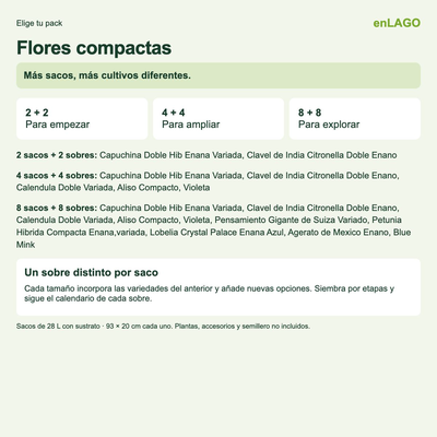 Pack flores compactas: 2 sacos + 2 sobres | Gama de 2, 4 y 8