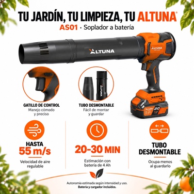 Pack soplador Altuna AS01 21 V con 3 bater�as de 4 Ah y cargador